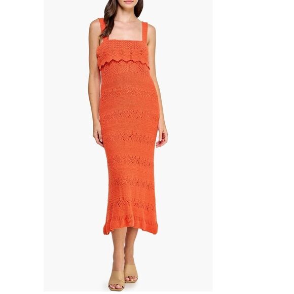 KOKO + MASON Popover Ruffle Pointelle Sweater Dress, Size Small, Orange, NWT - Picture 2 of 5